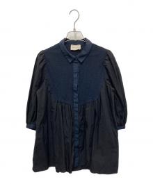 UNITED ARROWS（ユナイテッドアローズ）の古着「エンブロイダリー ショートスリーブ ブラウス」｜ブラック×ネイビー