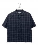 LACOSTEラコステ）の古着「リネンブレンドオープンカラーオンブレチェックシャツ」｜グレー