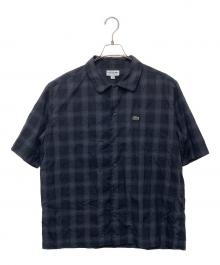 LACOSTE（ラコステ）の古着「リネンブレンドオープンカラーオンブレチェックシャツ」｜グレー