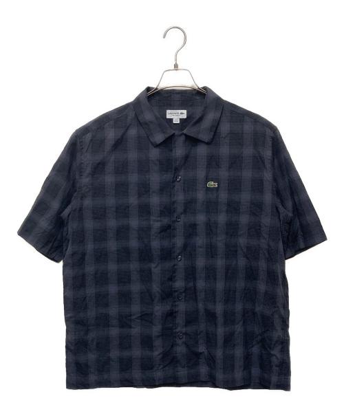 LACOSTE（ラコステ）LACOSTE (ラコステ) リネンブレンドオープンカラーオンブレチェックシャツ グレー サイズ:S/Mの古着・服飾アイテム