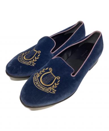 中古・古着通販】GUCCI (グッチ) ベロア刺繍スリッポン ネイビー