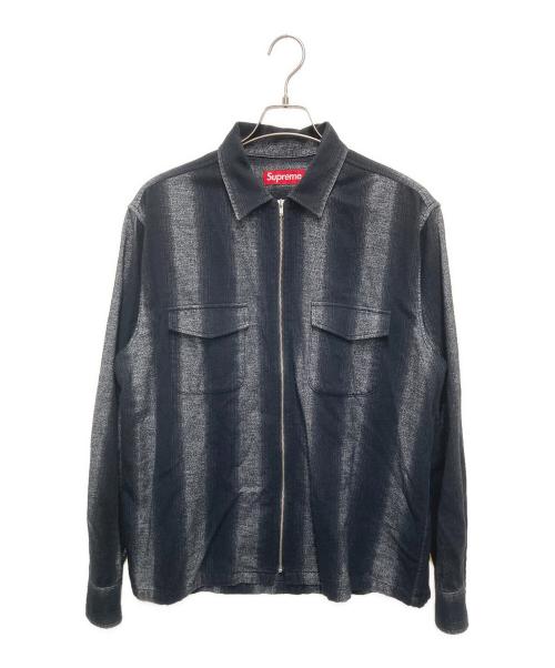 SUPREME（シュプリーム）SUPREME (シュプリーム) Stripe Flannel Zip Up Shirt ブラック×グレー サイズ:Mの古着・服飾アイテム