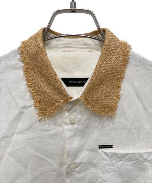 DSQUARED2（ディースクエアード）DSQUARED2 (ディースクエアード) ラフィア切替リネンシャツ アイボリー サイズ:46の古着・服飾アイテム