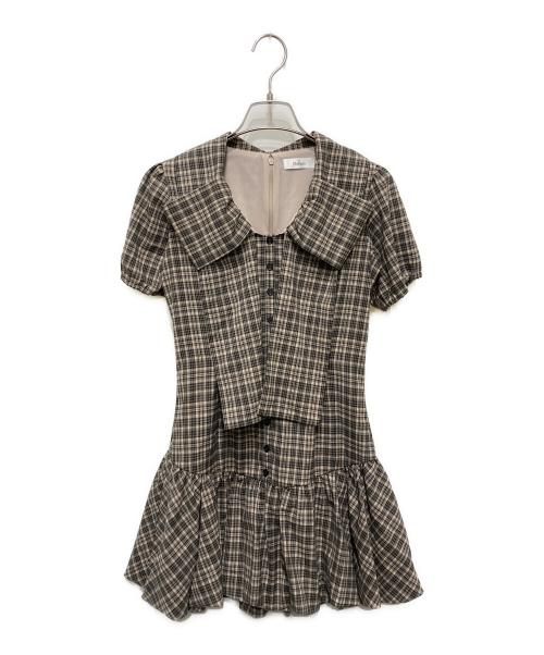 darich（ダーリッチ）Darich (ダーリッチ) ビッグリボンバルーンチェックミニワンピース ベージュ サイズ:FREEの古着・服飾アイテム