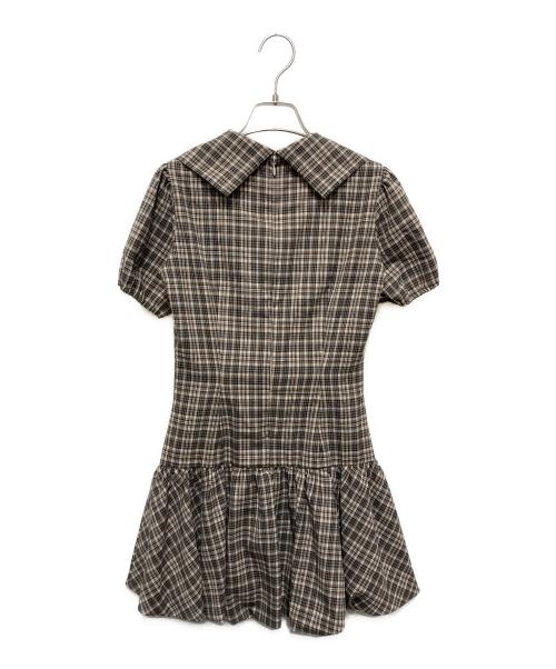 darich（ダーリッチ）Darich (ダーリッチ) ビッグリボンバルーンチェックミニワンピース ベージュ サイズ:FREEの古着・服飾アイテム