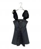 amergeアメルジュ）の古着「ribbon shoulder check circular onepiece」｜グレー