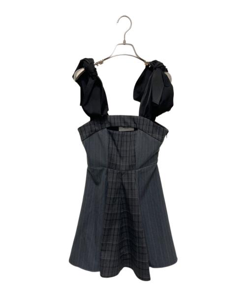 amerge（アメルジュ）amerge (アメルジュ) ribbon shoulder check circular onepiece グレー サイズ:Ⅿの古着・服飾アイテム