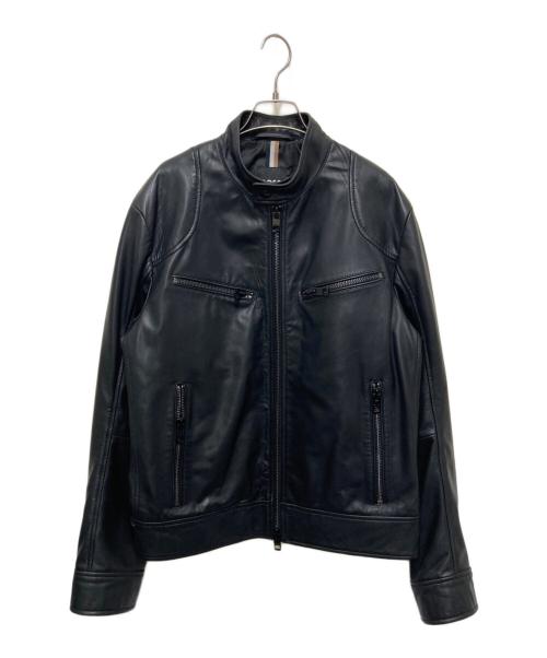 HUGO BOSS（ヒューゴ ボス）HUGO BOSS (ヒューゴ ボス) レザーシングルライダースジャケット ブラック サイズ:50の古着・服飾アイテム
