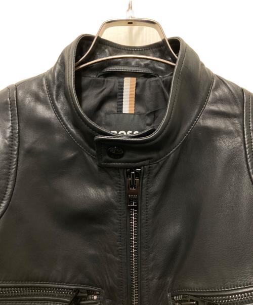 HUGO BOSS（ヒューゴ ボス）HUGO BOSS (ヒューゴ ボス) レザーシングルライダースジャケット ブラック サイズ:50の古着・服飾アイテム