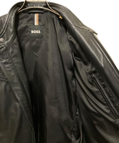 HUGO BOSS（ヒューゴ ボス）HUGO BOSS (ヒューゴ ボス) レザーシングルライダースジャケット ブラック サイズ:50の古着・服飾アイテム