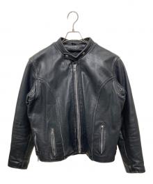 USED（ユーズド）の古着「シングルライダースレザージャケット」｜ブラック