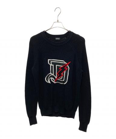 中古・古着通販】DIESEL (ディーゼル) Dロゴワッペンニット ブラック