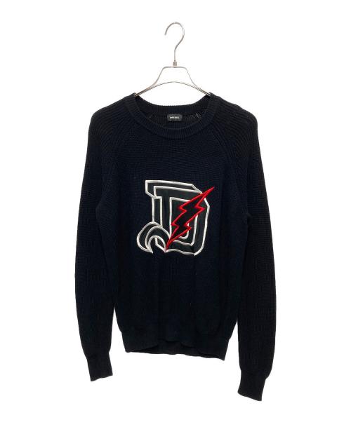 DIESEL（ディーゼル）DIESEL (ディーゼル) Dロゴワッペンニット ブラック サイズ:Ⅿの古着・服飾アイテム