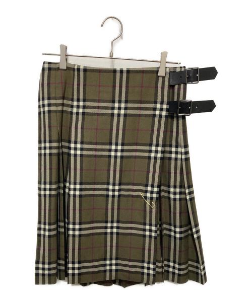 BURBERRY LONDON（バーバリーロンドン）BURBERRY LONDON (バーバリーロンドン) ウールキルトスカート カーキ サイズ:40の古着・服飾アイテム