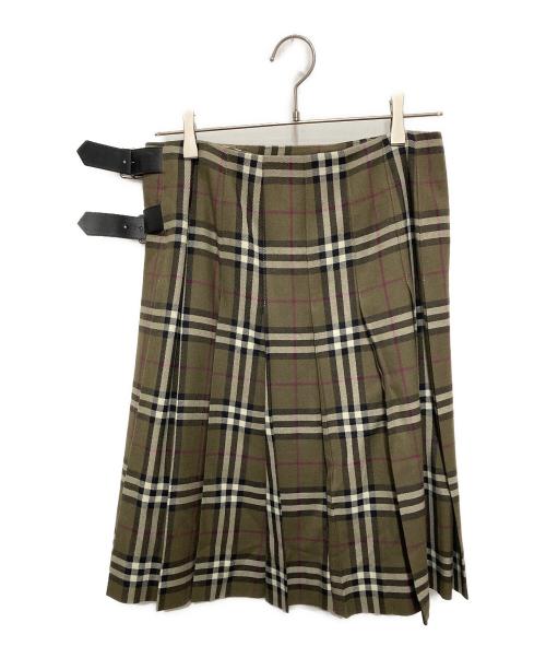 BURBERRY LONDON（バーバリーロンドン）BURBERRY LONDON (バーバリーロンドン) ウールキルトスカート カーキ サイズ:40の古着・服飾アイテム