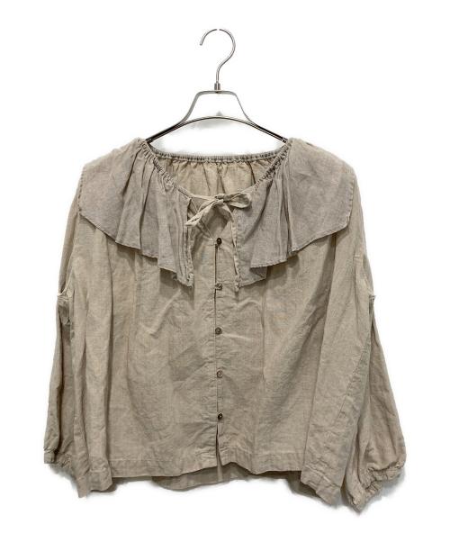 nest Robe（ネストローブ）nest Robe (ネストローブ) ブラックリネンラッフルブラウス ベージュ サイズ:FREEの古着・服飾アイテム