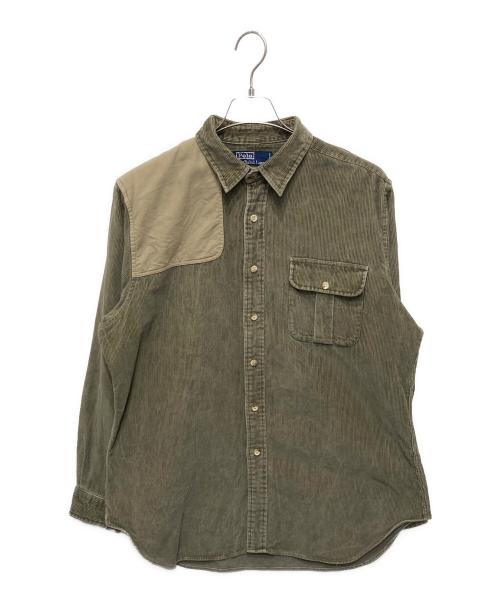 POLO RALPH LAUREN（ポロ・ラルフローレン）POLO RALPH LAUREN (ポロ・ラルフローレン) パッチ加工コーデュロイシャツ カーキ サイズ:Ⅼの古着・服飾アイテム