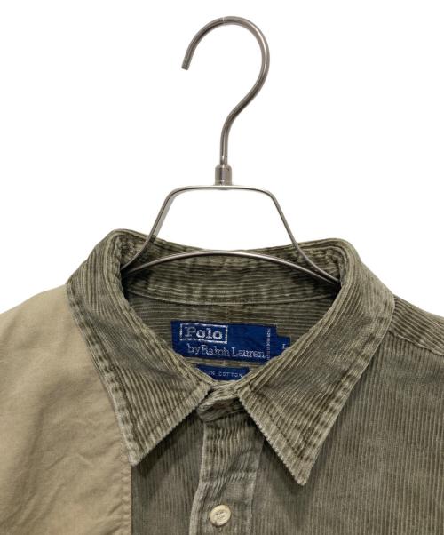 POLO RALPH LAUREN（ポロ・ラルフローレン）POLO RALPH LAUREN (ポロ・ラルフローレン) パッチ加工コーデュロイシャツ カーキ サイズ:Ⅼの古着・服飾アイテム