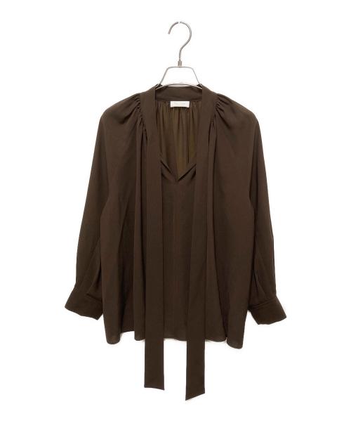 BALLSEY（ボールジィ）BALLSEY (ボールジィ) シアートロピカル ボウタイブラウス ブラウン サイズ:36の古着・服飾アイテム