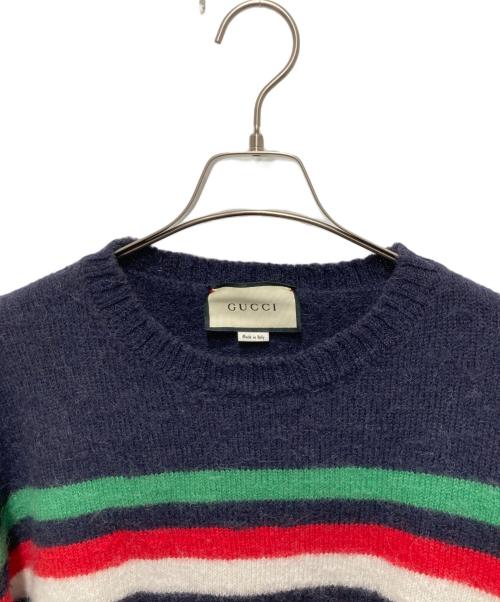GUCCI（グッチ）GUCCI (グッチ) ウールアルパカボーダーニット ネイビー サイズ:XLの古着・服飾アイテム