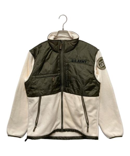 AVIREX（アヴィレックス）AVIREX (アヴィレックス) QUILT COMBI FLEECE JACKET／キルト コンビ フリース ジャケット ホワイト×カーキ サイズ:Ⅼの古着・服飾アイテム