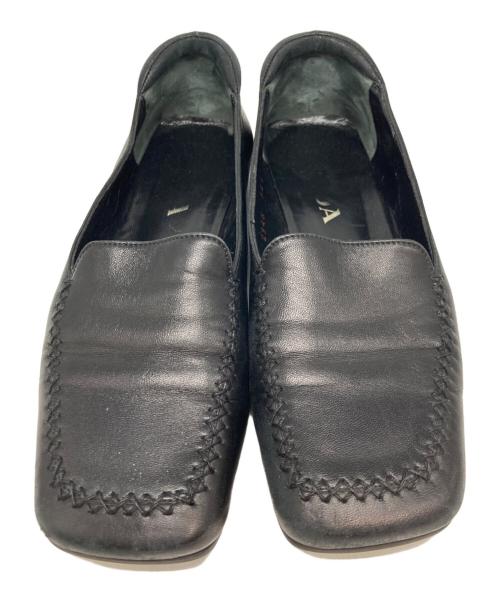 PRADA（プラダ）PRADA (プラダ) スクウェアトゥローファー ブラック サイズ:35 1/2の古着・服飾アイテム