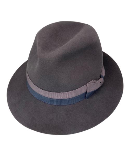 Yohji Yamamoto pour homme（ヨウジヤマモト プールオム）Yohji Yamamoto pour homme (ヨウジヤマモト プールオム) 2トーンリボン中折れウールフェドラハット グレーの古着・服飾アイテム