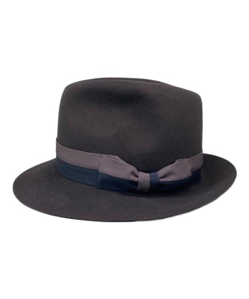 Yohji Yamamoto pour homme（ヨウジヤマモト プールオム）Yohji Yamamoto pour homme (ヨウジヤマモト プールオム) 2トーンリボン中折れウールフェドラハット グレーの古着・服飾アイテム