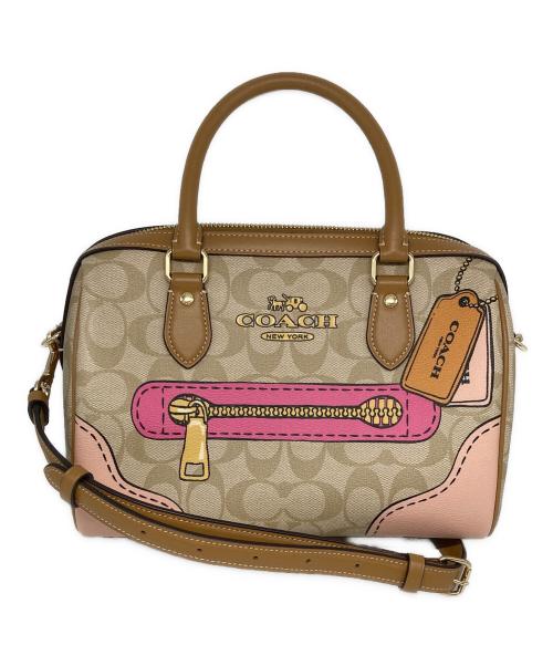 COACH（コーチ）COACH (コーチ) ローワン サッチェル トロンプルイユ プリント2WAYバッグ ベージュの古着・服飾アイテム