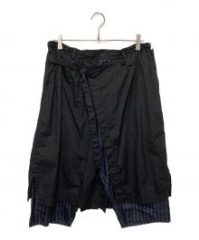 Yohji Yamamoto pour homme（ヨウジヤマモト プールオム）の古着「ストライプキュプラ イージー クロップド ラップパンツ」｜ブラック