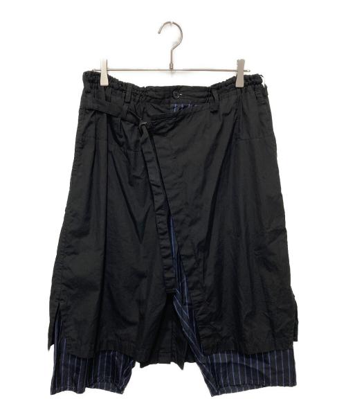 Yohji Yamamoto pour homme（ヨウジヤマモト プールオム）Yohji Yamamoto pour homme (ヨウジヤマモト プールオム) ストライプキュプラ イージー クロップド ラップパンツ ブラック サイズ:2の古着・服飾アイテム