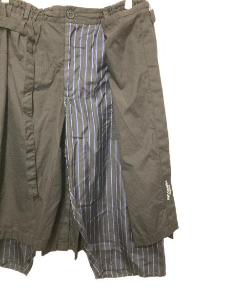 Yohji Yamamoto pour homme（ヨウジヤマモト プールオム）Yohji Yamamoto pour homme (ヨウジヤマモト プールオム) ストライプキュプラ イージー クロップド ラップパンツ ブラック サイズ:2の古着・服飾アイテム