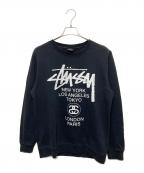 stussyステューシー）の古着「ワールドツアープリントスウェット」｜ブラック
