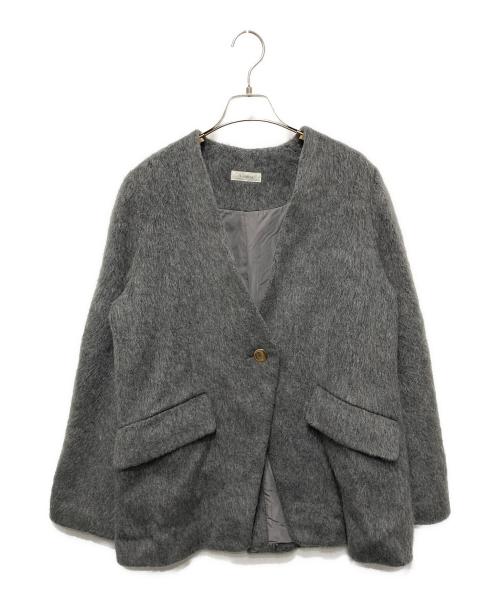 Aimeine（エメイン）Aimeine (エメイン) ノーカラー シャギー ジャケット グレー サイズ:Ⅿの古着・服飾アイテム