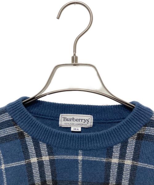 Burberry's（バーバリーズ）Burberry's (バーバリーズ) ラムウールチェックセーター ブルー サイズ:Ⅿの古着・服飾アイテム