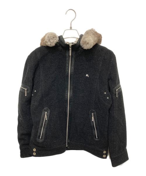 BURBERRY BLACK LABEL（バーバリーブラックレーベル）BURBERRY BLACK LABEL (バーバリーブラックレーベル) ファー付きウールジャケット ブラック サイズ:Ⅼの古着・服飾アイテム