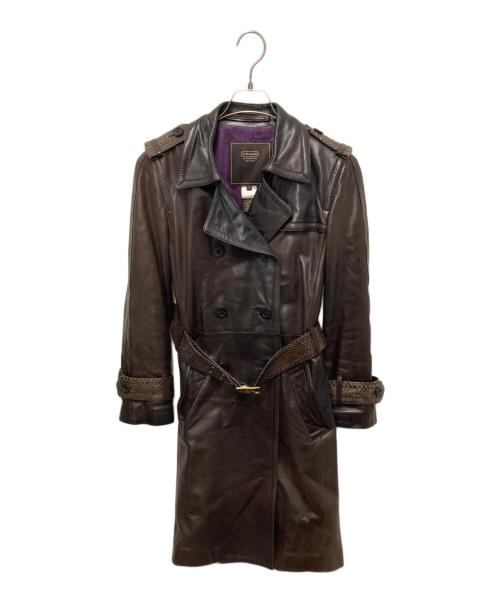 COACH（コーチ）COACH (コーチ) パイソンベルトレザートレンチコート ブラウン サイズ:4の古着・服飾アイテム