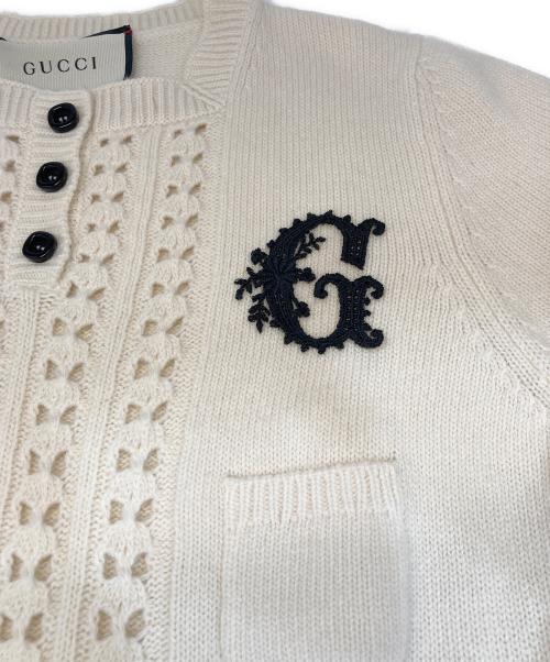GUCCI（グッチ）GUCCI (グッチ) Gロゴ刺繍半袖ウールニットワンピース アイボリー サイズ:Ⅿの古着・服飾アイテム