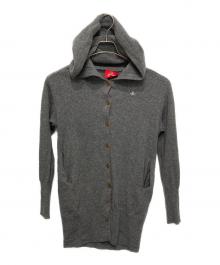 Vivienne Westwood RED LABEL（ヴィヴィアンウエストウッドレッドレーベル）の古着「フーデットニットロングカーディガン」｜グレー