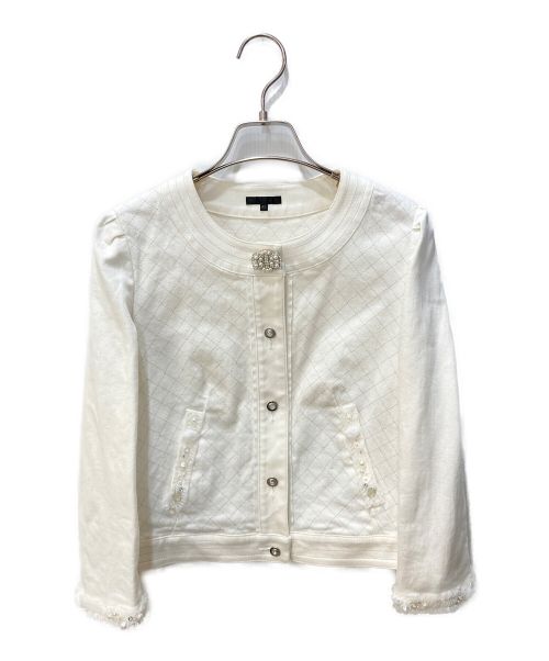 TO BE CHIC（トゥービーシック）TO BE CHIC (トゥービーシック) ノーカラーデニムジャケット　W5E04-127-02 ホワイト サイズ:42の古着・服飾アイテム