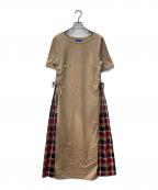 BLUE LABEL CRESTBRIDGEブルーレーベルクレストブリッジ）の古着「半袖サイドチェックワンピース」｜ベージュ