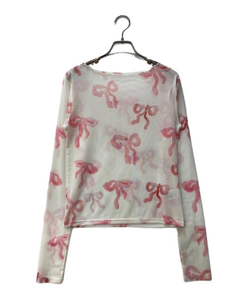 POPPY（ポピー）POPPY (ポピー) PINK RIBBON SEE-THROUGH TOPS ピンク サイズ:Freeの古着・服飾アイテム