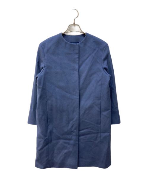 23区（ニジュウサンク）23区 (ニジュウサンク) ビーバーノーカラーコート ブルー サイズ:32の古着・服飾アイテム