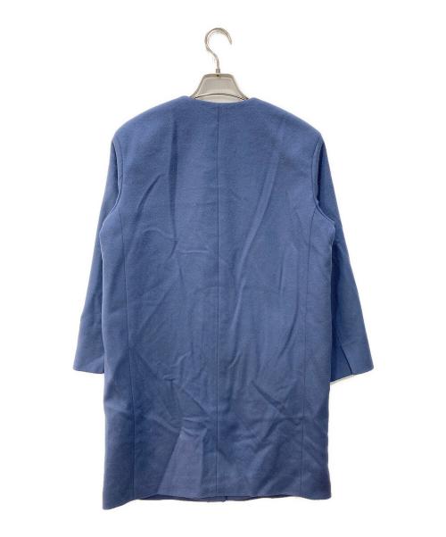 23区（ニジュウサンク）23区 (ニジュウサンク) ビーバーノーカラーコート ブルー サイズ:32の古着・服飾アイテム