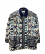 bizzarroビザロ）の古着「レザー切替モヘア混ウールニットジャケット」｜グレー