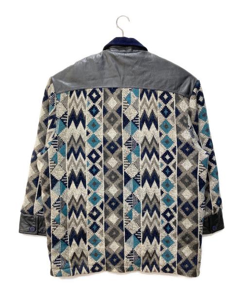 bizzarro（ビザロ）bizzarro (ビザロ) レザー切替モヘア混ウールニットジャケット グレー サイズ:58の古着・服飾アイテム