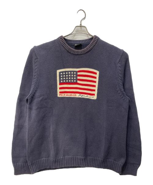 POLO JEANS CO.（ポロジーンズカンパニー）POLO JEANS CO. (ポロジーンズカンパニー) 星条旗ニット ネイビー サイズ:XXLの古着・服飾アイテム