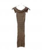 HER LIP TOハーリップトゥ）の古着「ストライプリブニットミディドレス」｜ベージュ