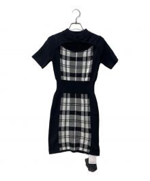 LIP SERVICE（リップサービス）の古着「チェックジャガードデコルテオープンワンピース」｜ブラック
