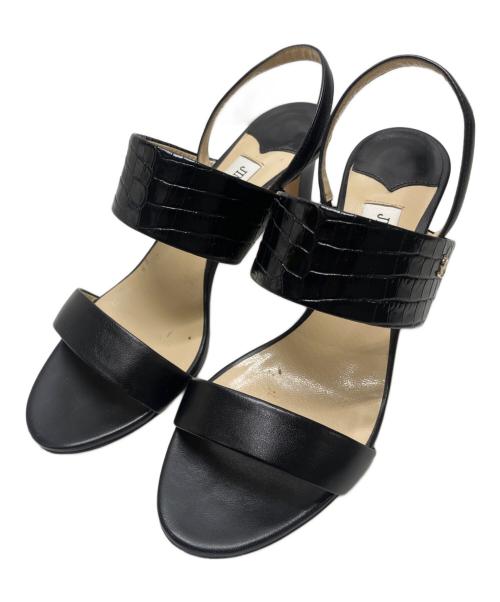 JIMMY CHOO（ジミーチュウ）JIMMY CHOO (ジミーチュウ) クロコ型押しストラップヒールサンダル ブラック サイズ:37の古着・服飾アイテム
